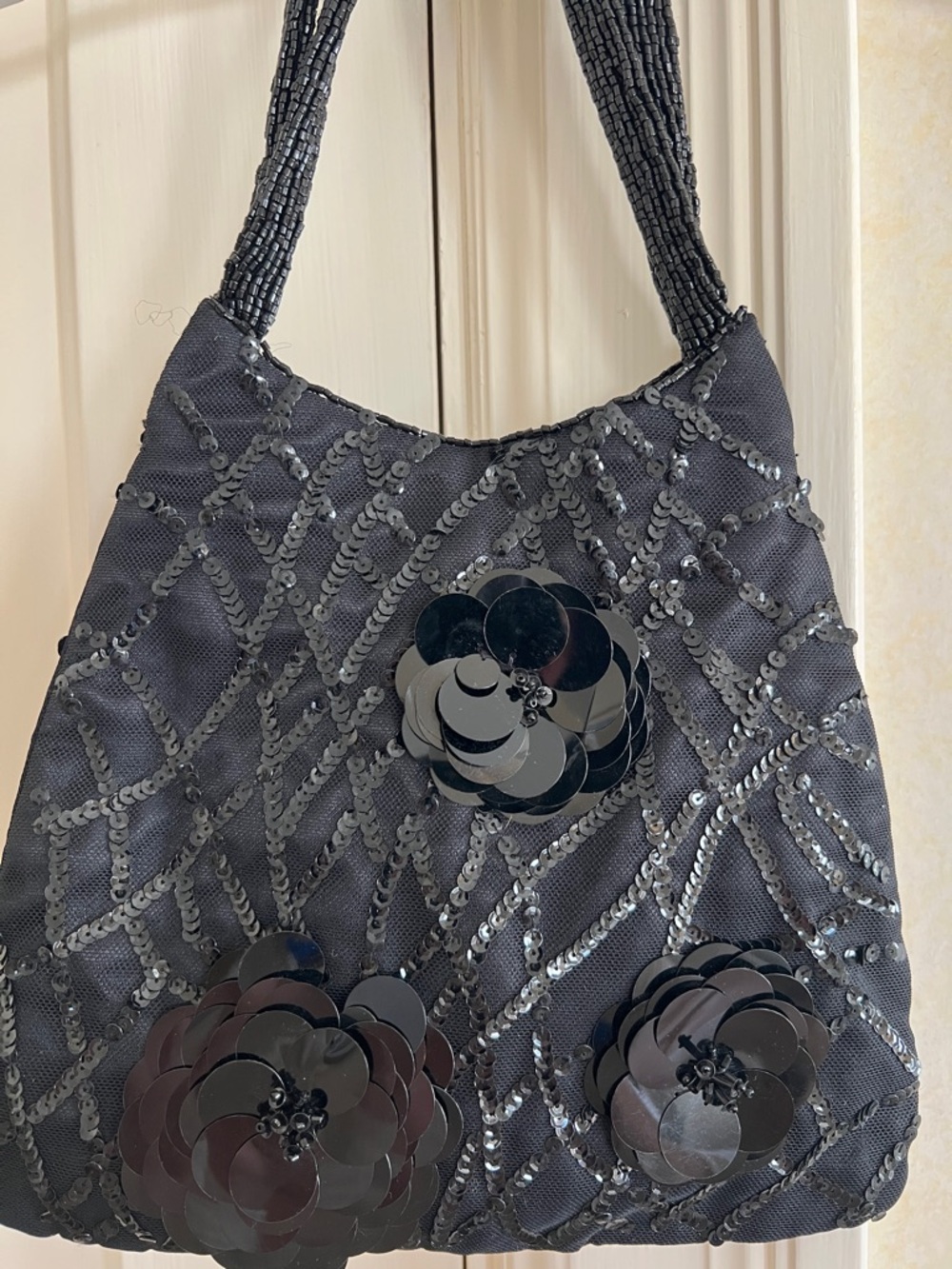 Black Beaded Floral Evening Bag